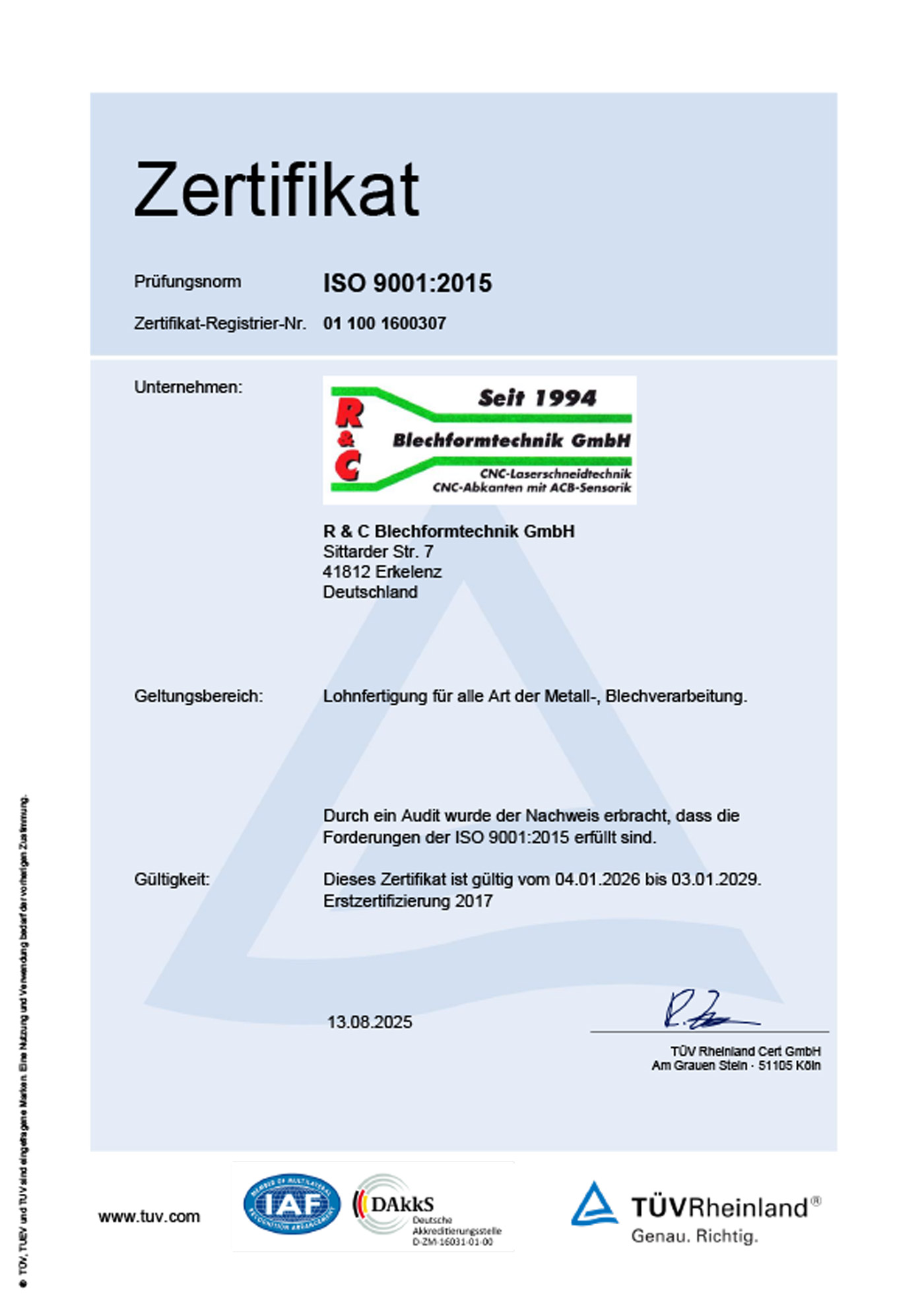 Zertifikat TÜV ISO 9001:2015